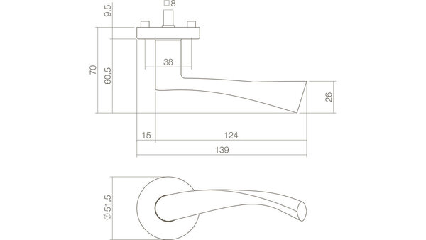 Intersteel Deurkruk Vlinder met rozet verdekt ø52x10mm messing gelakt