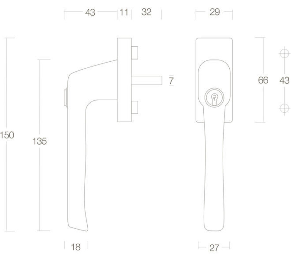 Intersteel Raamkruk zwaar afsluitbaar messing gelakt