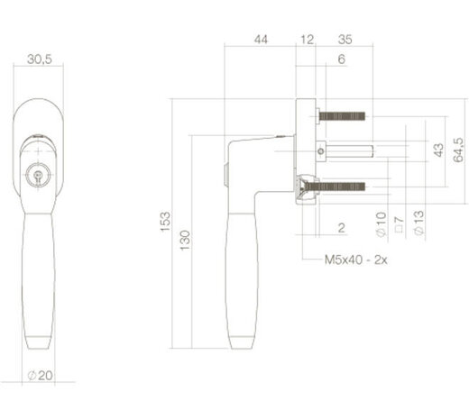 Intersteel Raamkruk Ton 400 afsluitbaar op ovale rozet in diverse kleuren
