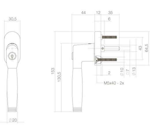 Intersteel Raamkruk Ton 222 afsluitbaar op ovale rozet chroom  Raamkruk Ton 222 afsluitbaar op ovale rozet chroom