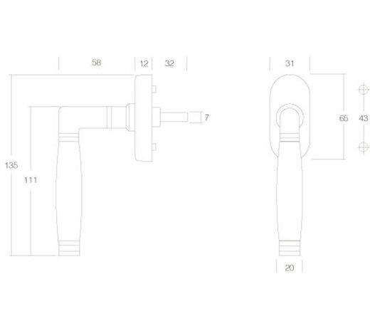 Intersteel Raamkruk Ton 222 op ovale rozet in diverse kleuren