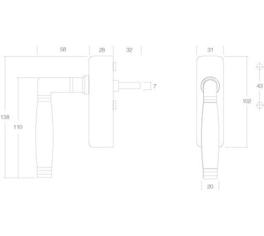 Intersteel  Raamkruk Ton 222 afsluitbaar op rechthoekige rozet nikkel  Raamkruk Ton 222 afsluitbaar op rechthoekige rozet nikkel