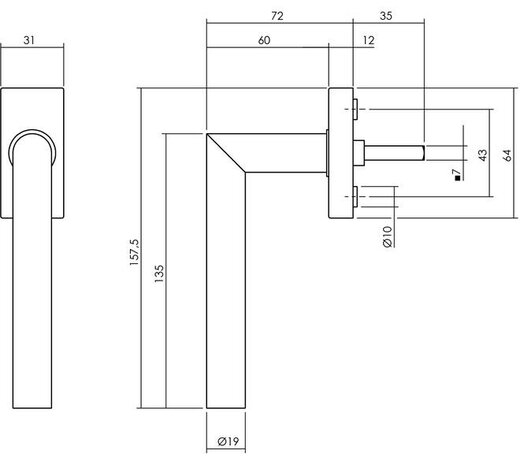 Intersteel Raamkruk Jura op rechthoekige rozet structuur  in diverse kleuren