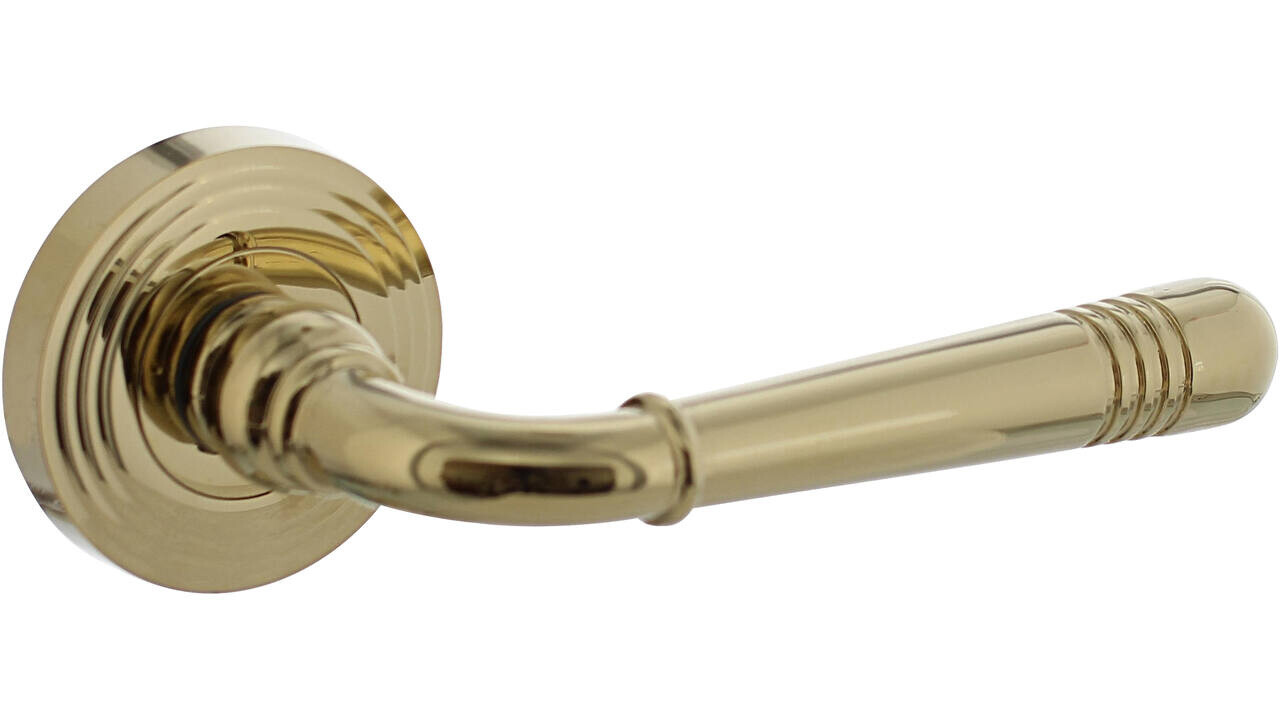 Intersteel Deurkruk Helena op rozet verdekt met rillen ø55x10mm met nokken PVD messingkleur