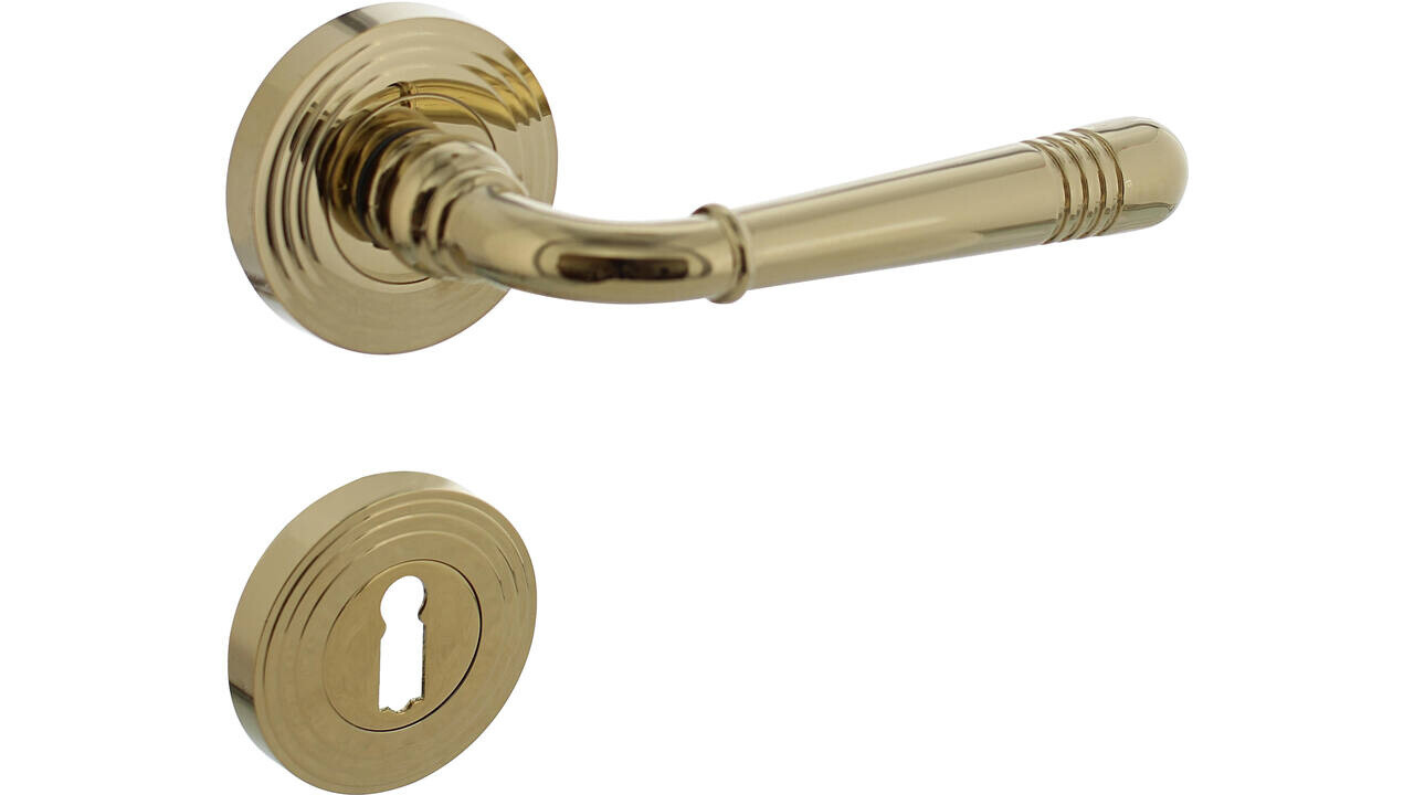 Intersteel Deurkruk Helena op rozet verdekt met rillen ø55x10mm met nokken PVD messingkleur