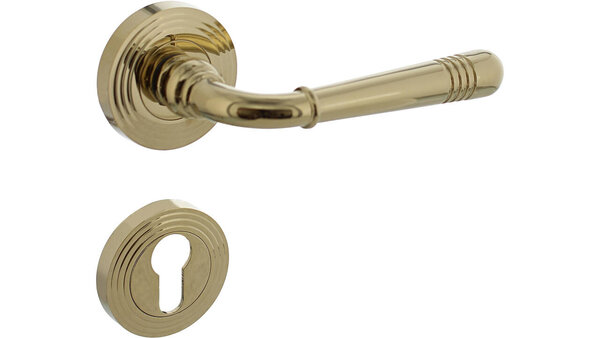 Intersteel Deurkruk Helena op rozet verdekt met rillen ø55x10mm met nokken PVD messingkleur