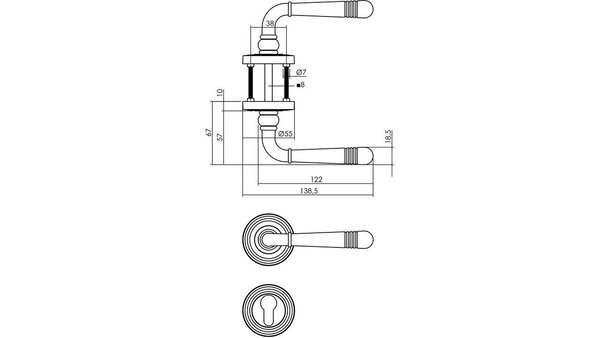 Intersteel Deurkruk Helena op rozet verdekt met rillen ø55x10mm met nokken PVD messingkleur