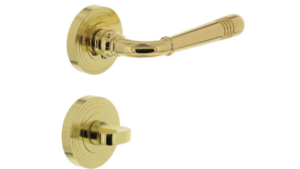 Intersteel Deurkruk Helena op rozet verdekt met rillen ø55x10mm met nokken PVD messingkleur