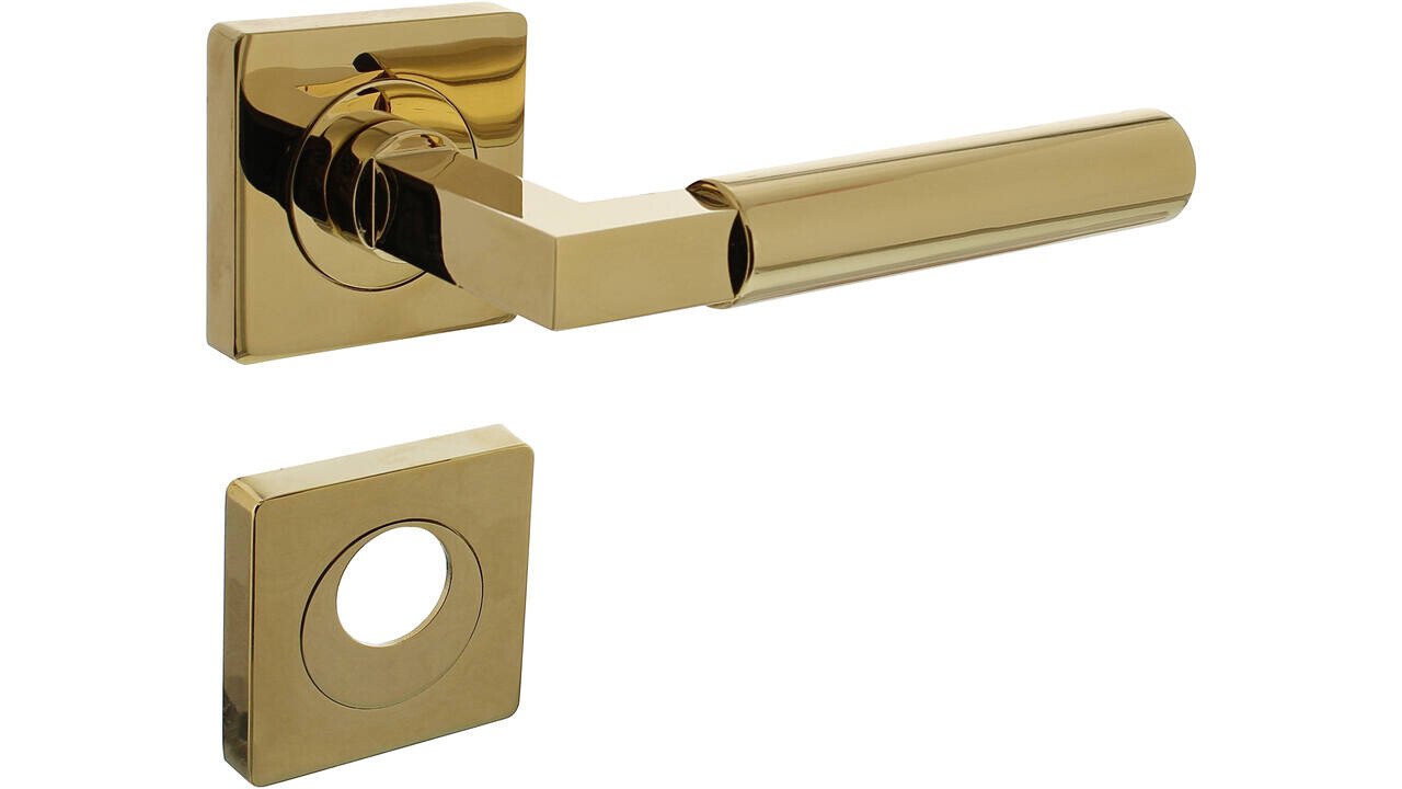 Intersteel Deurkruk Baustil op rozet verdekt 55x55x10mm met nokken PVD messingkleur