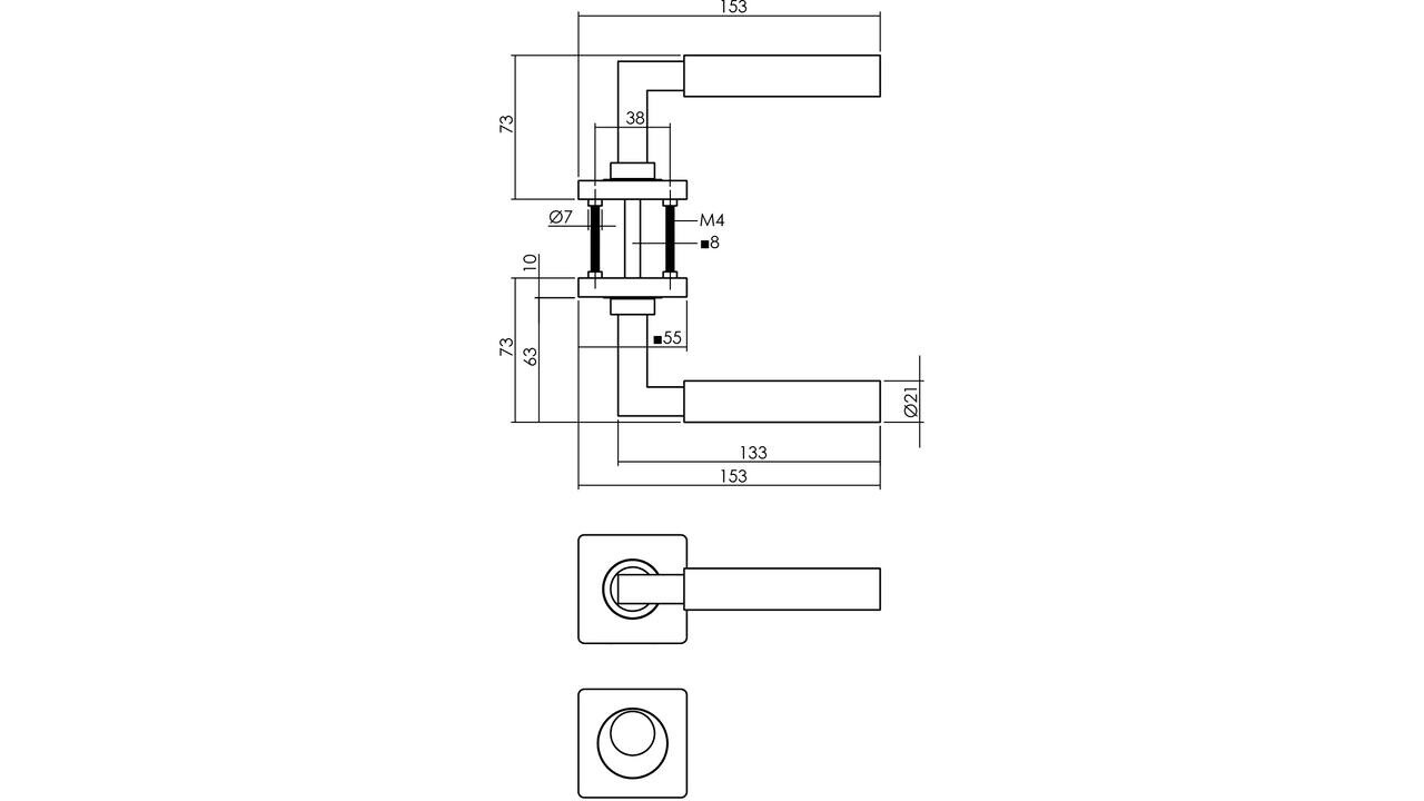 Intersteel Deurkruk Baustil op rozet verdekt 55x55x10mm met nokken PVD messingkleur