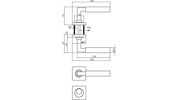 Intersteel Deurkruk Baustil op rozet verdekt 55x55x10mm met nokken PVD messingkleur
