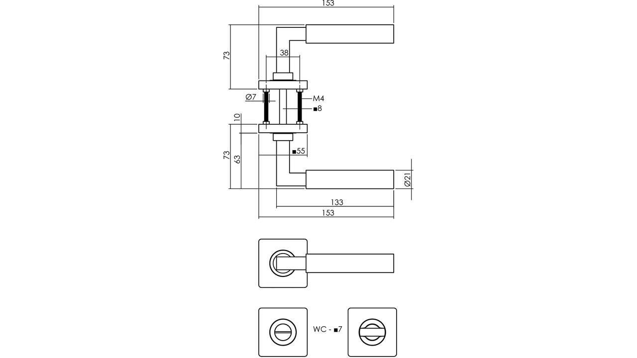 Intersteel Deurkruk Baustil op rozet verdekt 55x55x10mm met nokken PVD messingkleur