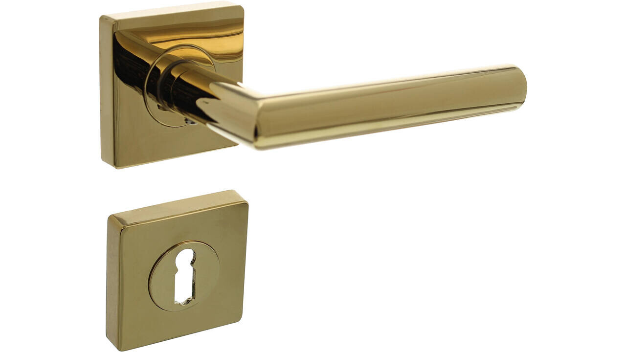 Intersteel Deurkruk Bastian op rozet verdekt 55x55x10mm met nokken PVD messingkleur