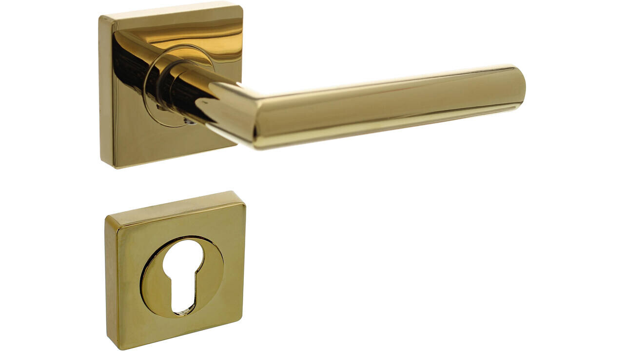 Intersteel Deurkruk Bastian op rozet verdekt 55x55x10mm met nokken PVD messingkleur