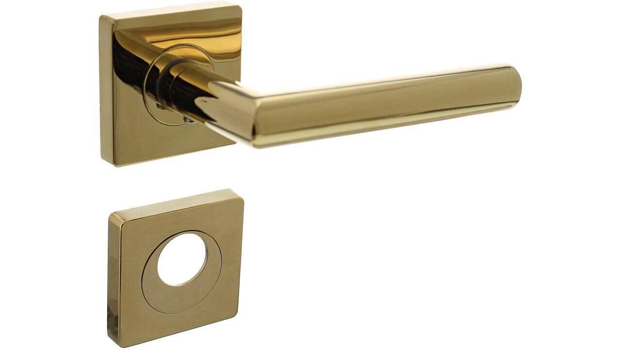 Intersteel Deurkruk Bastian op rozet verdekt 55x55x10mm met nokken PVD messingkleur