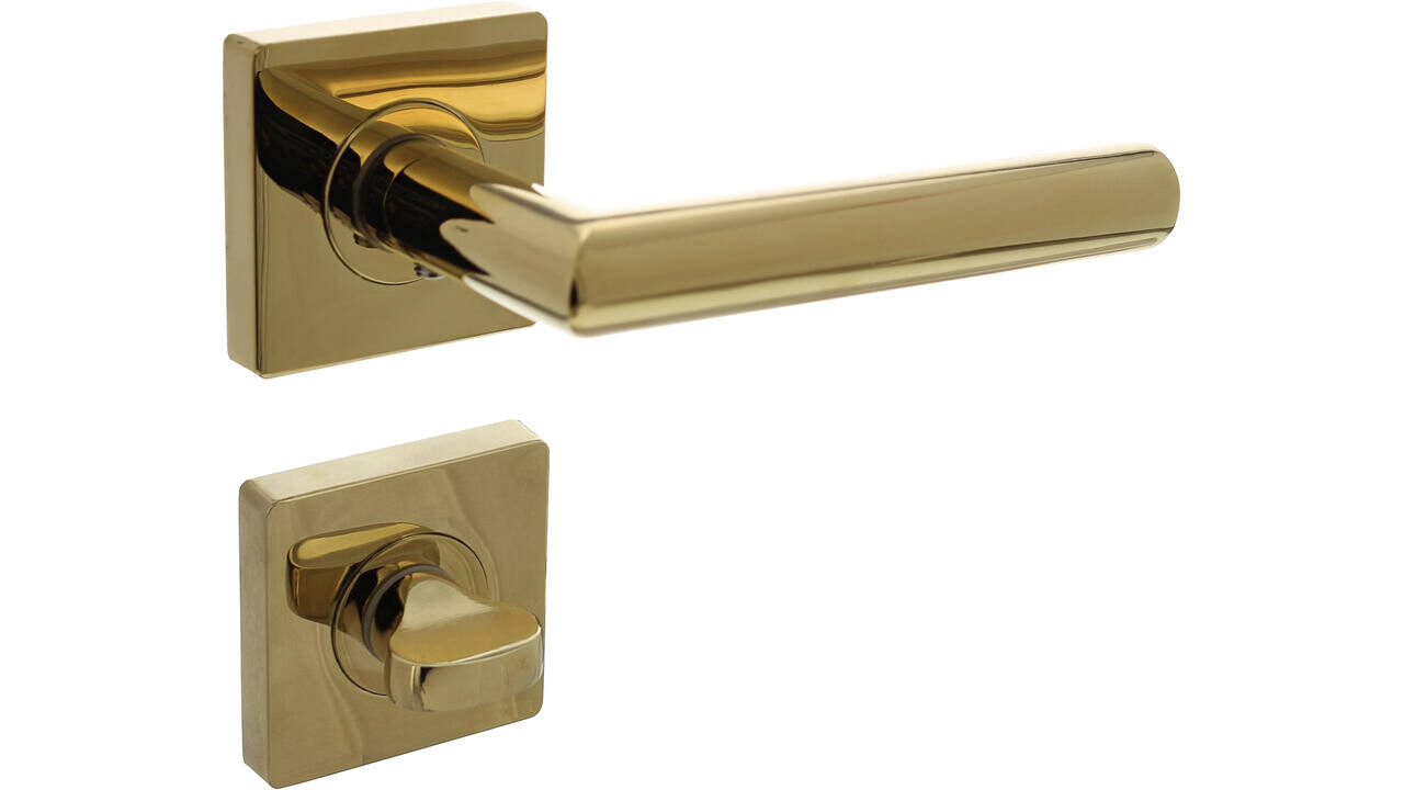 Intersteel Deurkruk Bastian op rozet verdekt 55x55x10mm met nokken PVD messingkleur