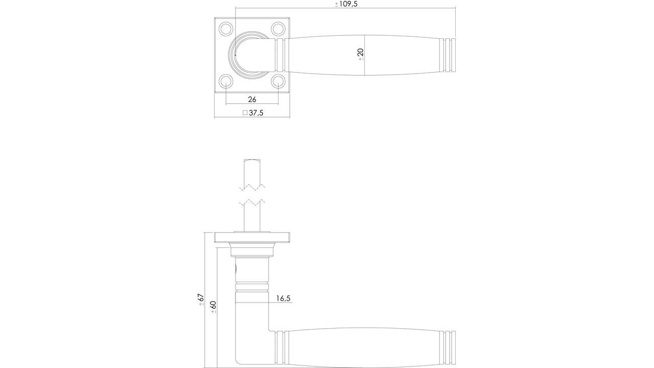 Intersteel Deurkruk Ton 222 met rozet 38x38x5mm messing getrommeld/ebbenhout