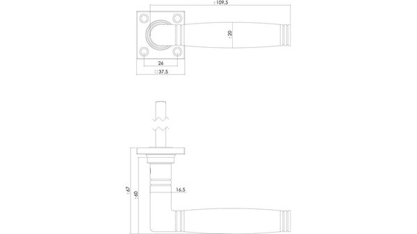 Intersteel Deurkruk Ton 222 met rozet 38x38x5mm messing getrommeld/ebbenhout