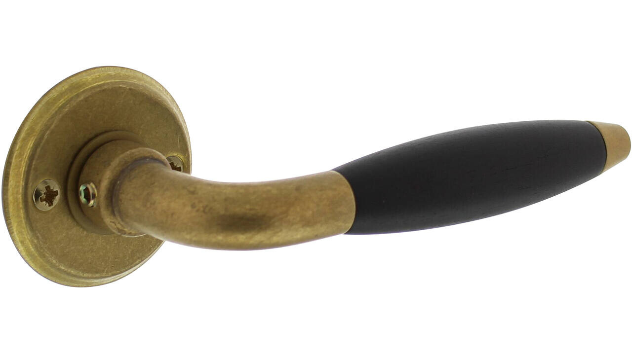 Intersteel Deurkruk Antonnet met rozet ø50x5mm messing getrommeld/ebbenhout