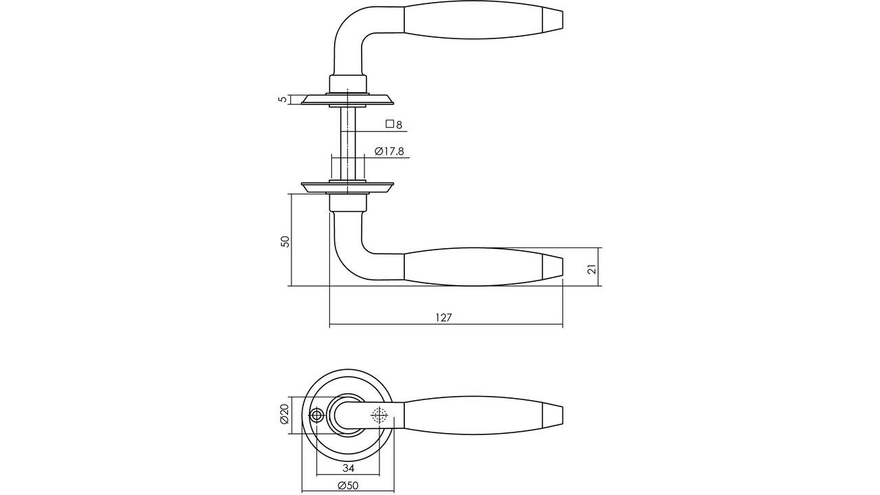 Intersteel Deurkruk Antonnet met rozet ø50x5mm messing getrommeld/ebbenhout