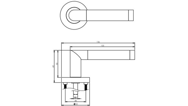 Intersteel Deurkruk Nicol op rozet verdekt ø52x10mm met nokken chroom/nikkel mat