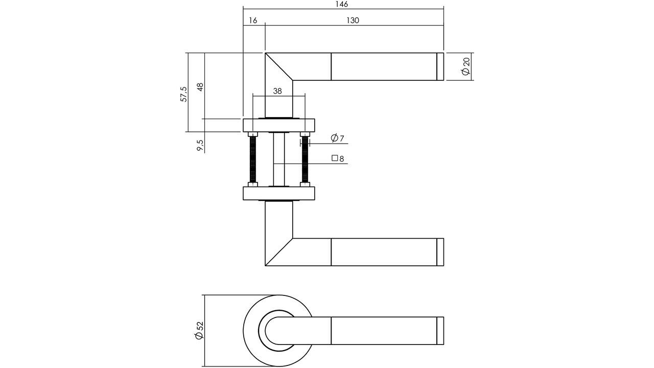 Intersteel Deurkruk Bastian op rozet verdekt ø52x10mm met nokken chroom/nikkel mat