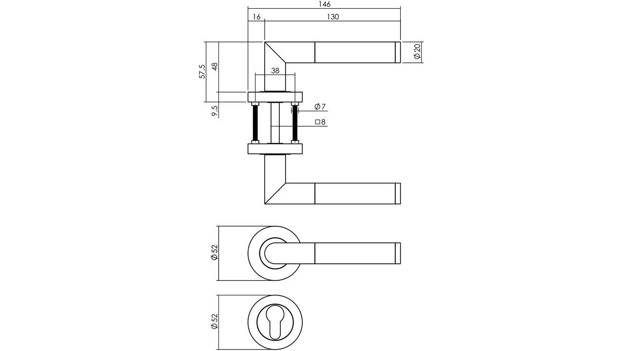Intersteel Deurkruk Bastian op rozet verdekt ø52x10mm met nokken chroom/nikkel mat
