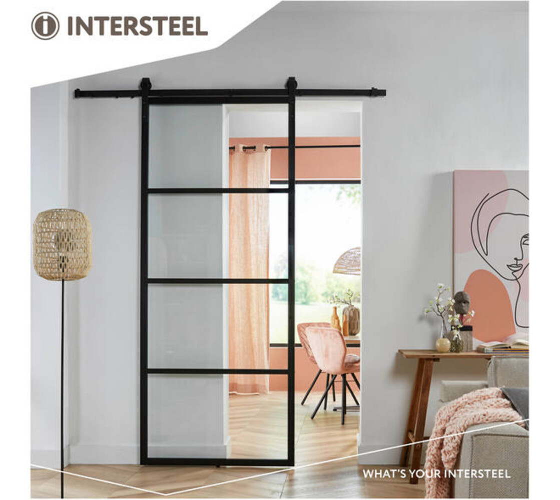 Intersteel  DIY schuifdeur Cubo zwart incl. transparant glas 980x2150x28mm + zwart ophangsysteem Basic