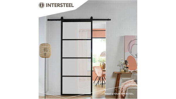 Intersteel DIY schuifdeur Cubo zwart incl. mat glas 980x2150x28mm + zwart ophangsysteem Basic.