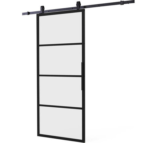Intersteel DIY schuifdeur Cubo zwart incl. mat glas 980x2150x28mm + zwart ophangsysteem Basic-Top