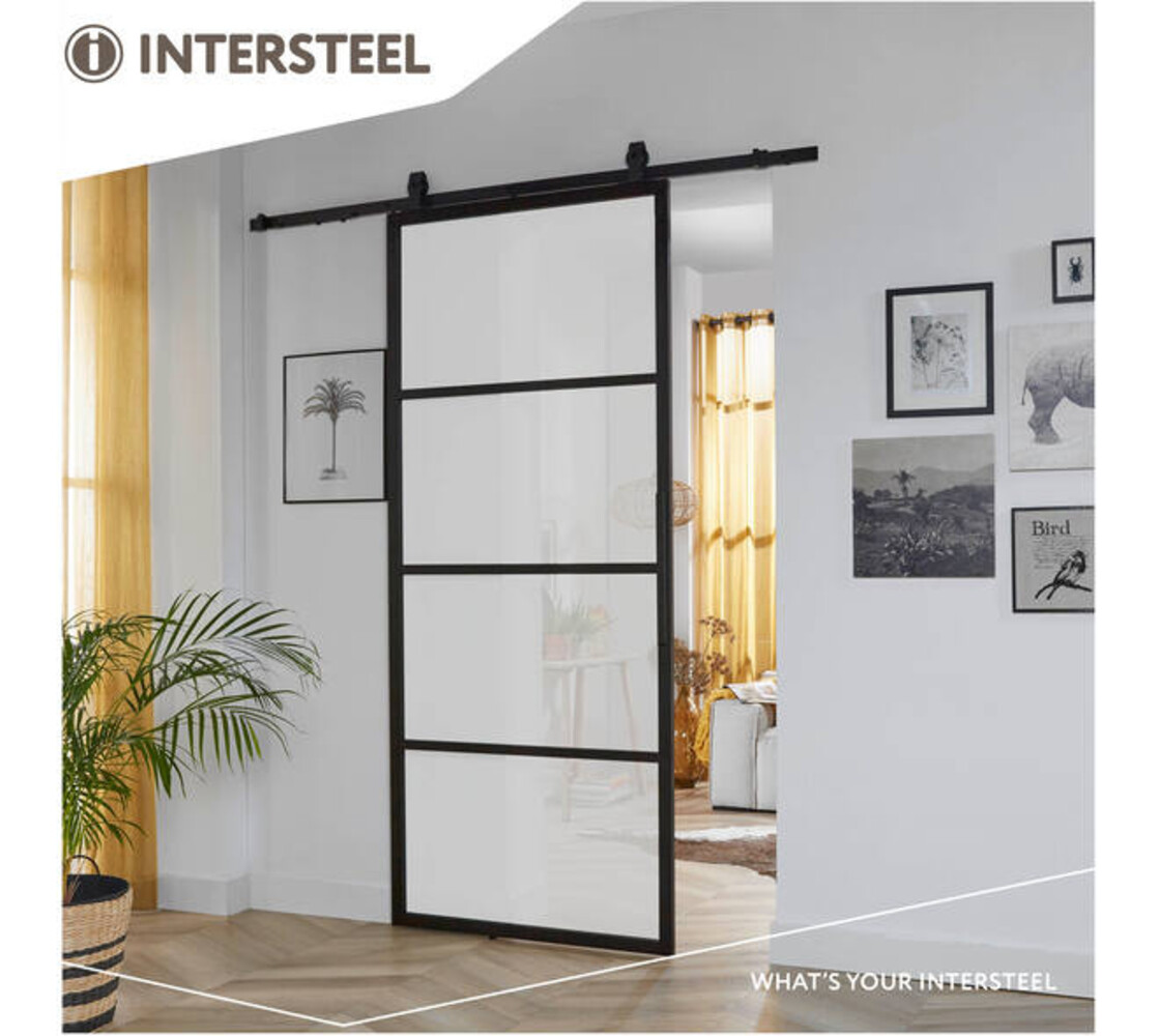 Intersteel DIY schuifdeur Cubo zwart incl. mat glas 980x2150x28mm + zwart ophangsysteem Basic-Top