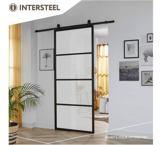 Intersteel DIY schuifdeur Cubo zwart incl. mat glas 980x2150x28mm + zwart ophangsysteem Basic-Top