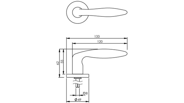 Intersteel Deurkruk Sigaar op rozet verdekt ø49x7mm nikkel mat