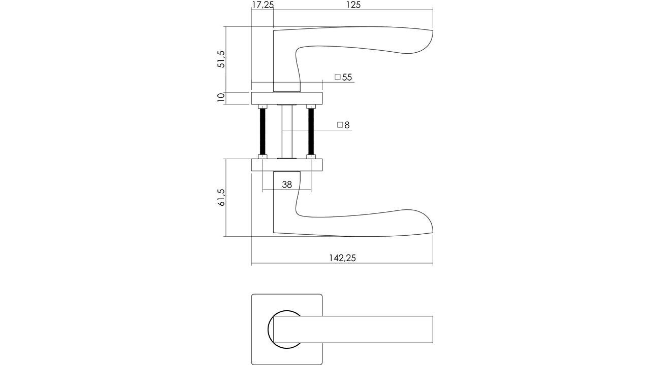 Intersteel Deurkruk Dean op rozet verdekt 55x55x10mm met nokken chroom/nikkel mat