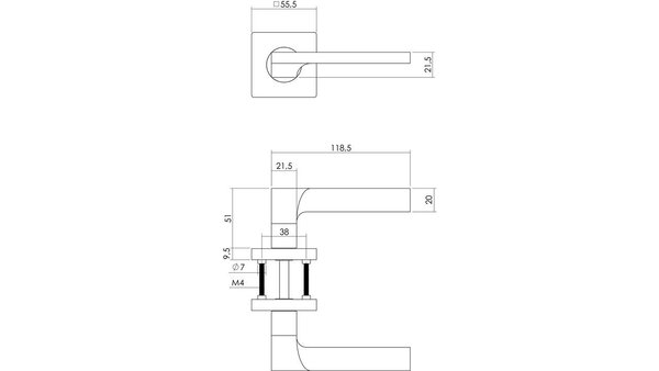Intersteel Deurkruk Ben op rozet verdekt 55x55x10mm met nokken chroom/nikkel mat