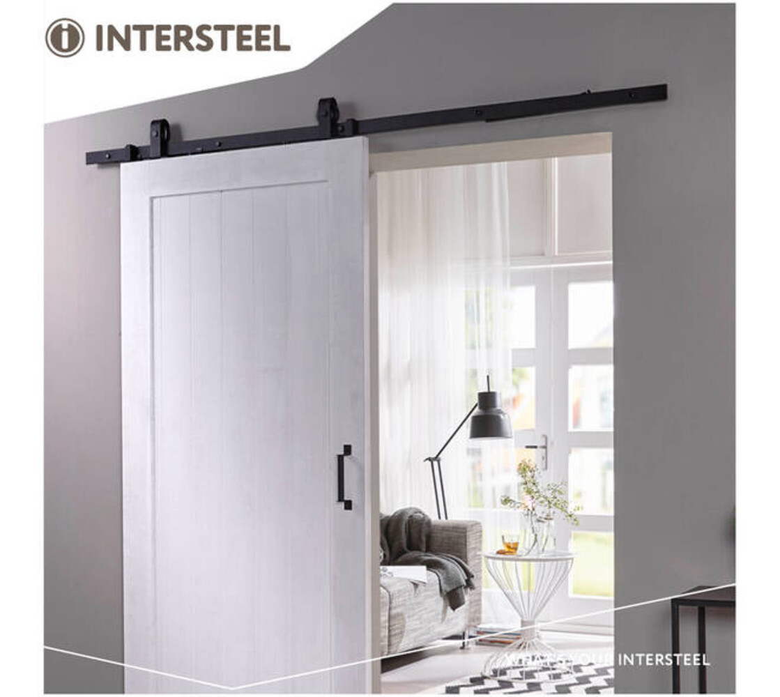 Intersteel Schuifdeursysteem 2x1 meter met hangrollen recht top 130mm zwart