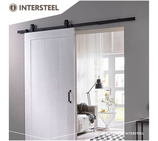 Intersteel Schuifdeursysteem 2x1 meter met hangrollen recht top 130mm zwart