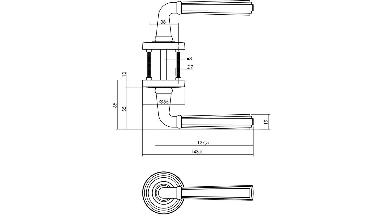 Intersteel Deurkruk Bellevue op rozet verdekt met rillen ø55x10mm met nokken oud grijs