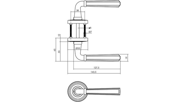 Intersteel Deurkruk Bellevue op rozet verdekt met rillen ø55x10mm met nokken oud grijs