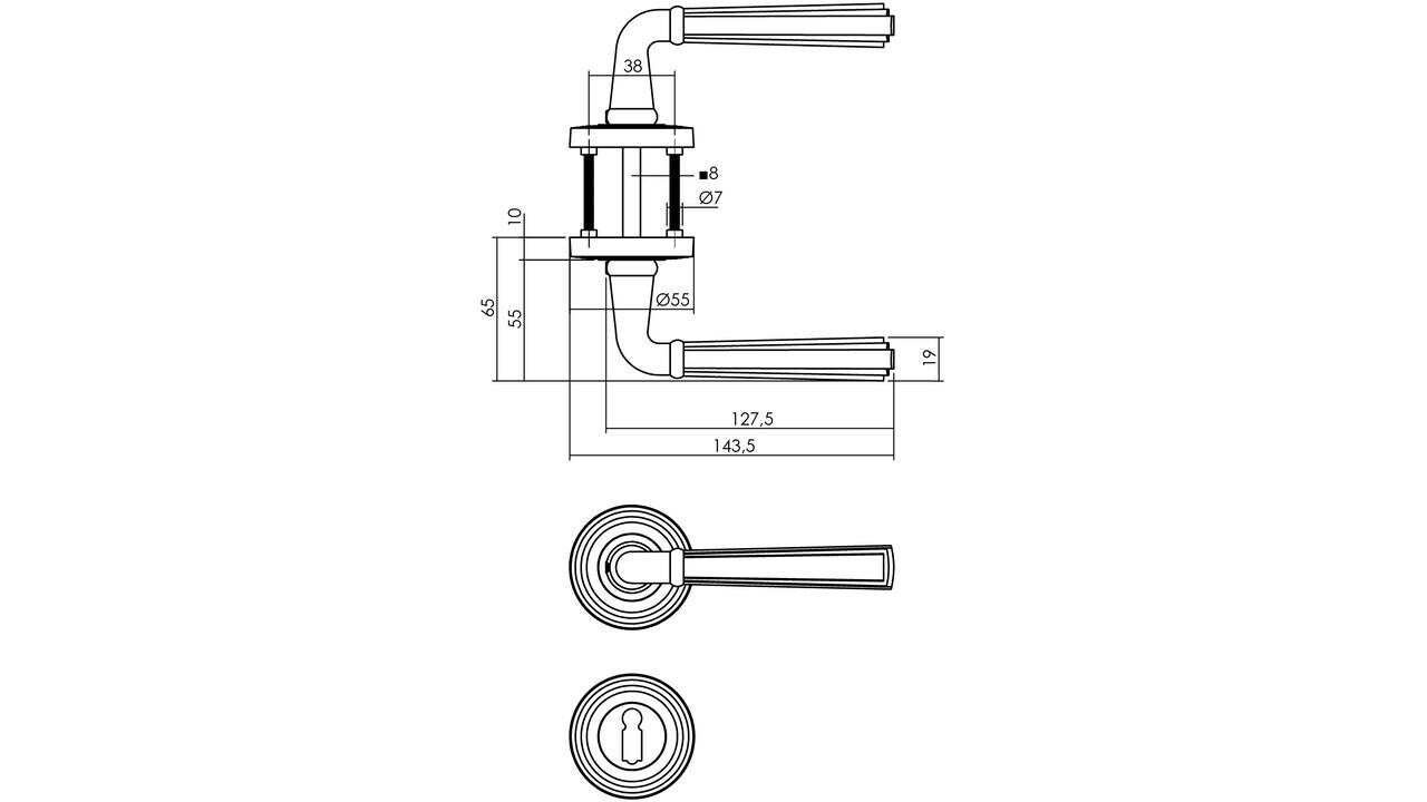 Intersteel Deurkruk Bellevue op rozet verdekt met rillen ø55x10mm met nokken oud grijs