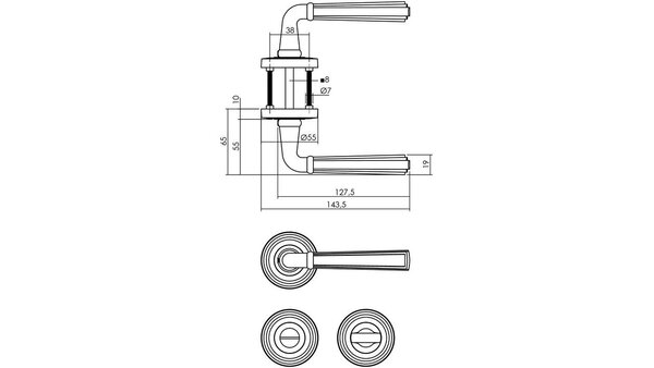 Intersteel Deurkruk Bellevue op rozet verdekt met rillen ø55x10mm met nokken oud grijs