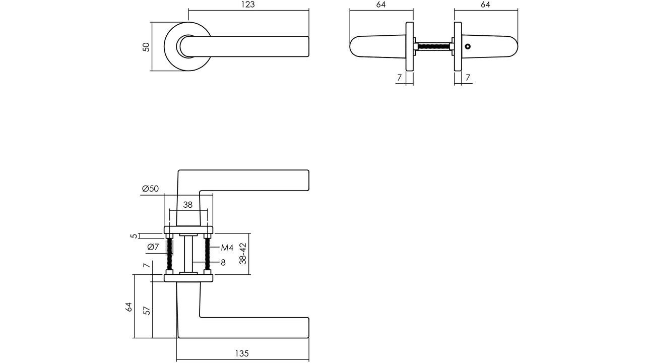 Intersteel Deurkruk Broome met rozet verdekt ø50x7mm met nokken aluminium F1