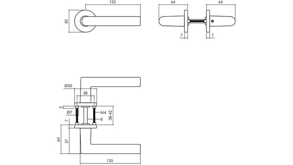 Intersteel Deurkruk Broome met rozet verdekt ø50x7mm met nokken aluminium F1