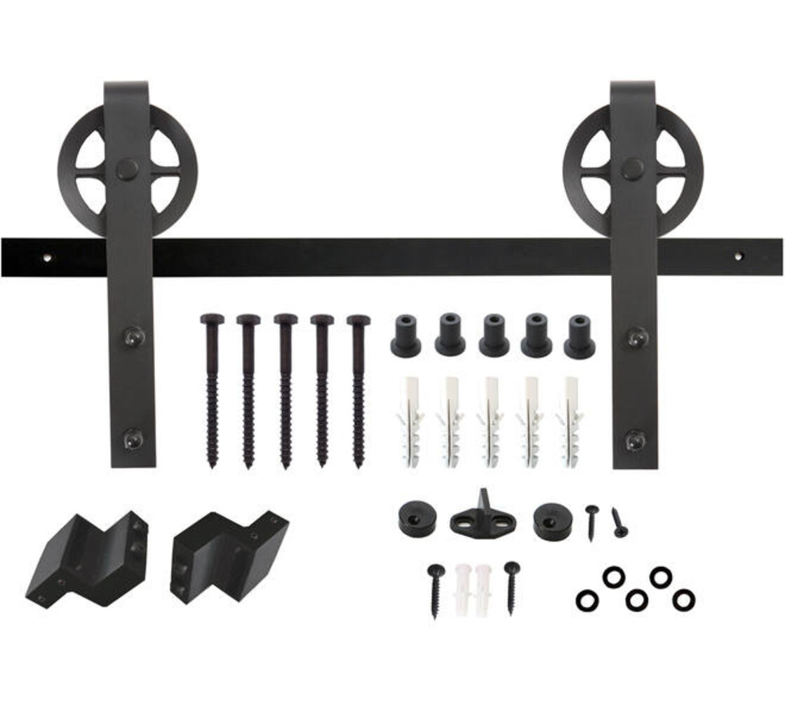 Intersteel Schuifdeursysteem 2x1 meter met hangrollen spaakwiel 340mm zwart