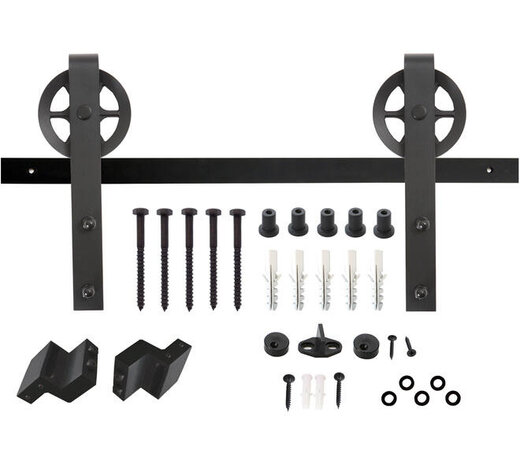 Intersteel Schuifdeursysteem 2x1 meter met hangrollen spaakwiel 340mm zwart