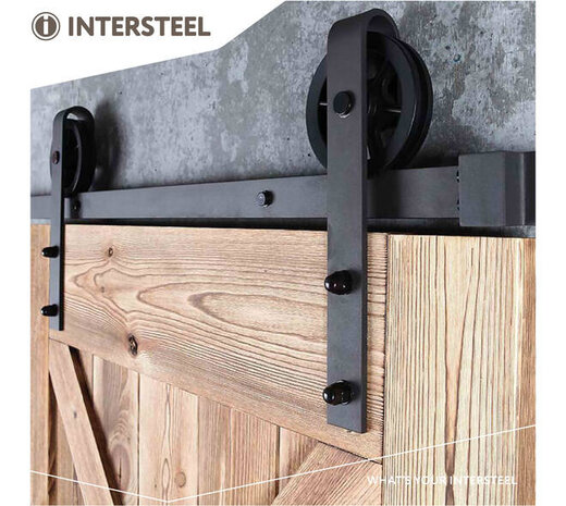Intersteel Schuifdeursysteem 2x1 meter met hangrollen spaakwiel 340mm zwart