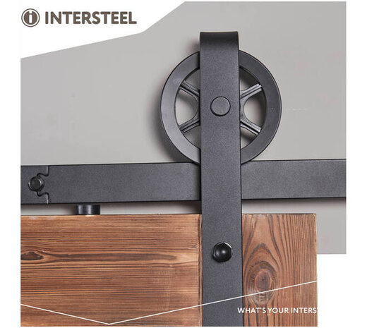 Intersteel Schuifdeursysteem 2x1 meter met hangrollen spaakwiel 340mm zwart
