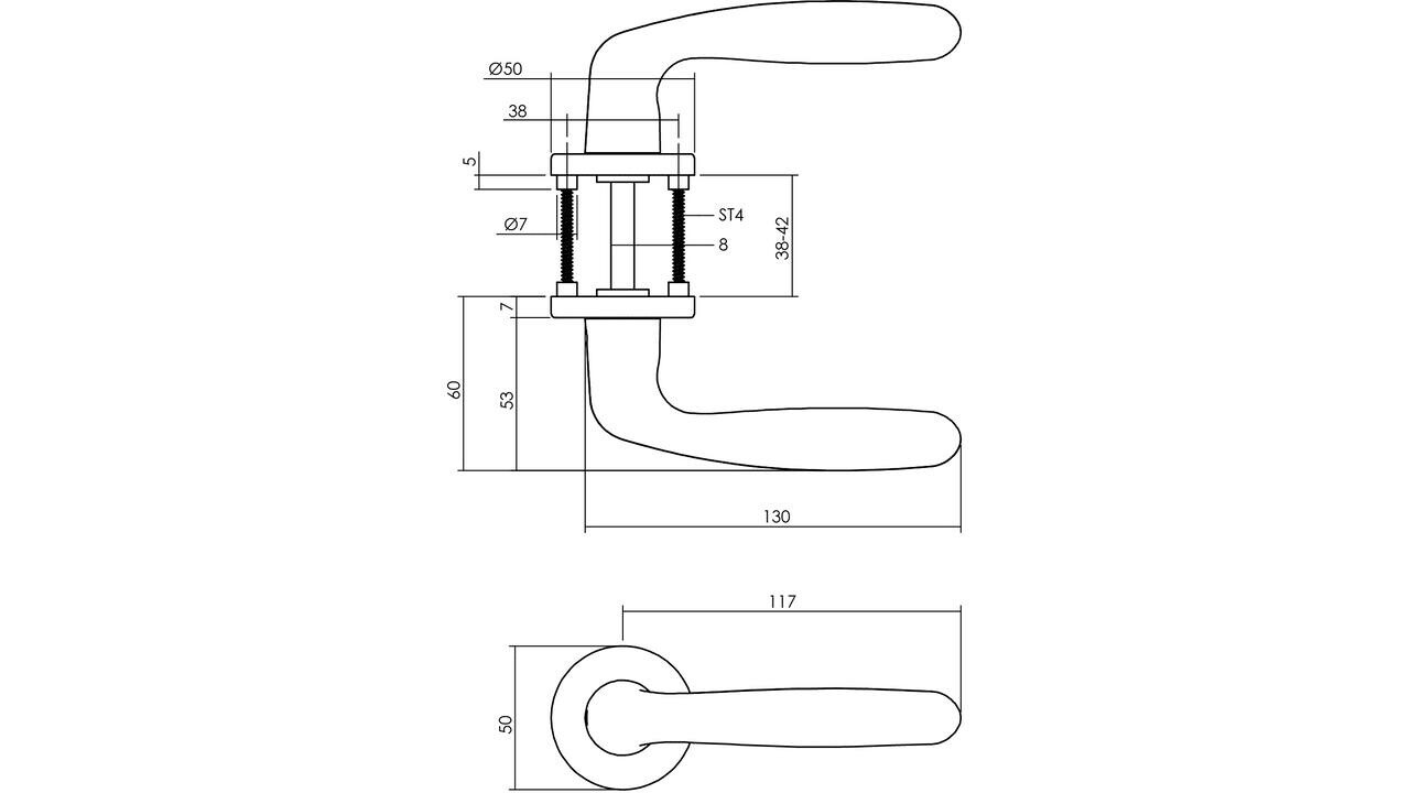 Intersteel Deurkruk Sigaar met rozet verdekt ø50x7mm met nokken aluminium F1