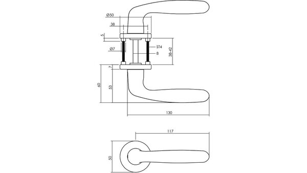 Intersteel Deurkruk Sigaar met rozet verdekt ø50x7mm met nokken aluminium F1