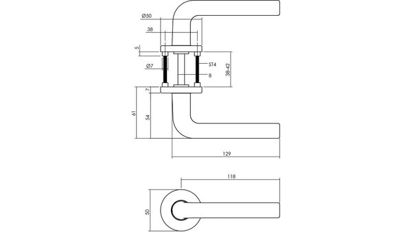 Intersteel Deurkruk Derby met rozet verdekt ø50x7mm met nokken aluminium F1